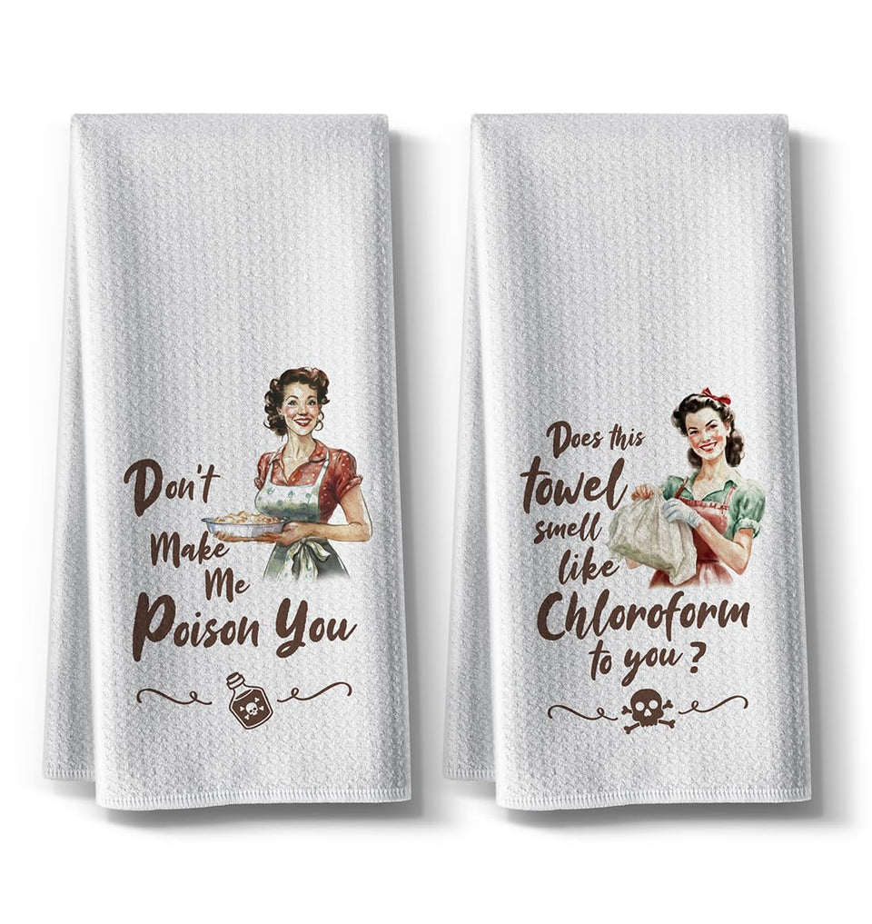 Hcaredee funny retro housewife towels on display for kitchen decor and drying tasks.