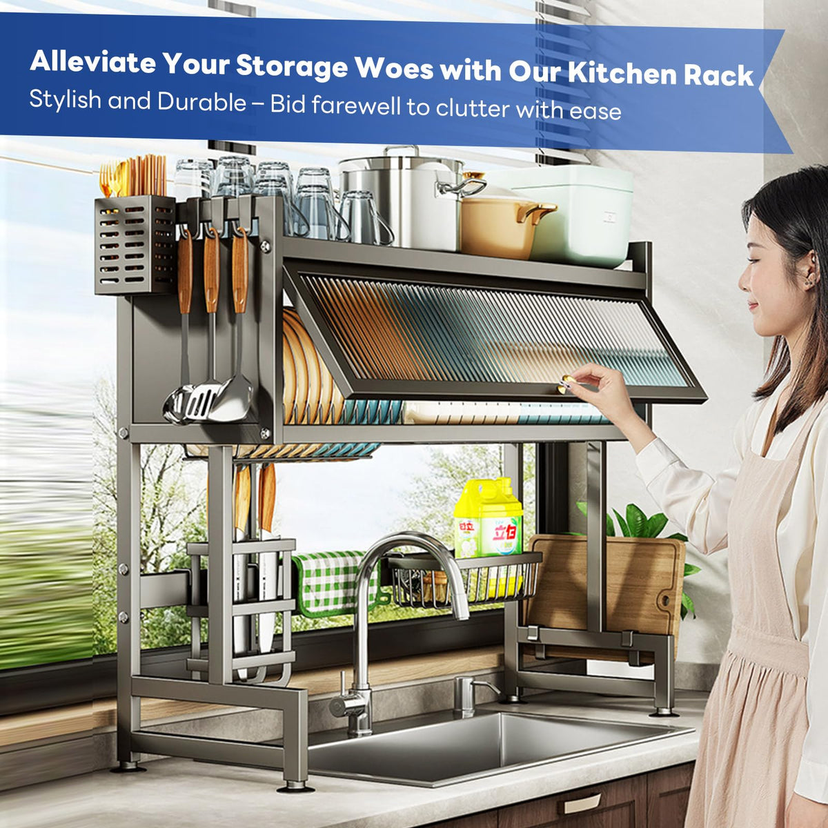 Hdrriozu dish rack with cover preserves cleanliness while drying plates, glasses, and bowls.
