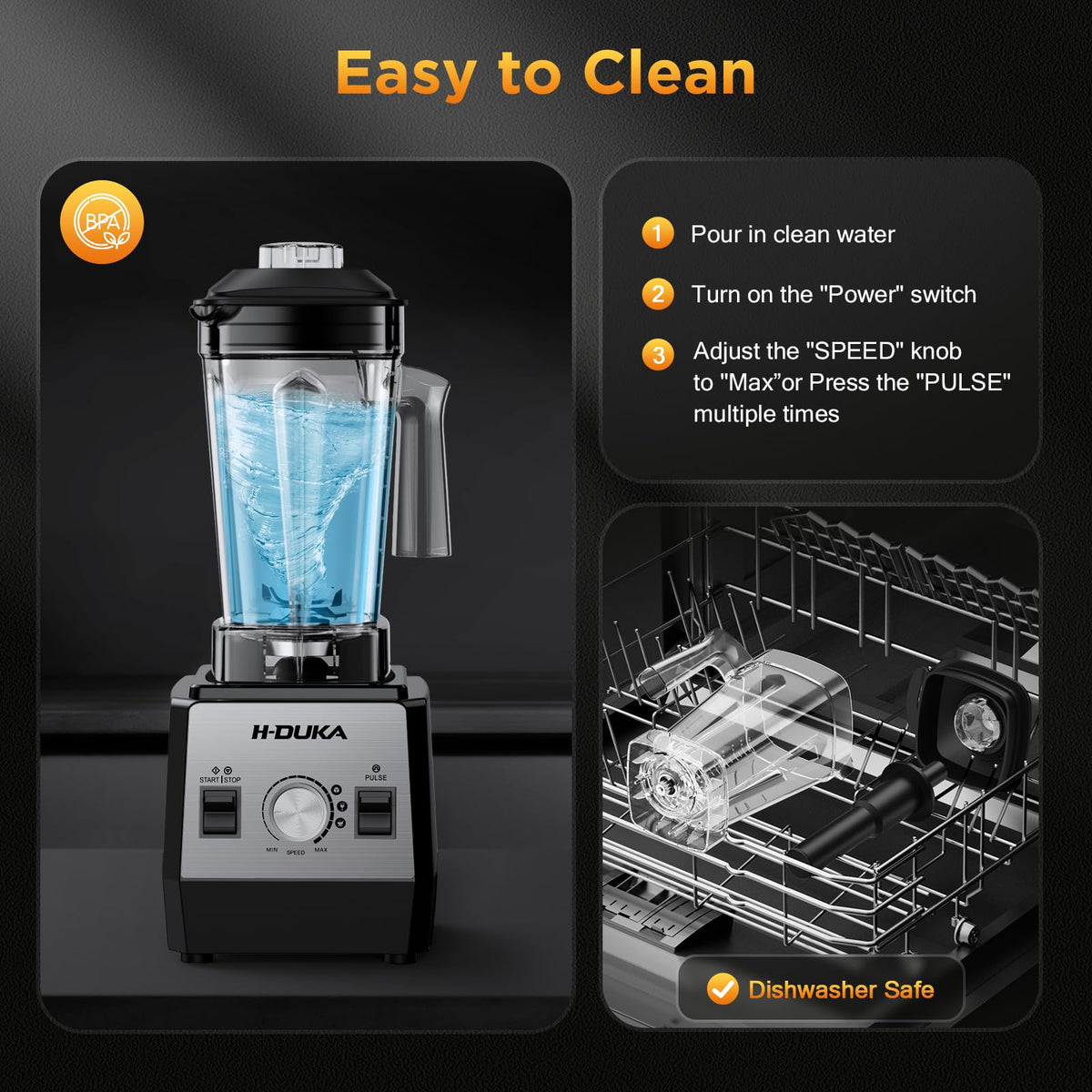 H-Duka blender self-cleaning feature simplifies cleanup after blending