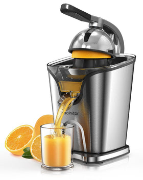 Healnitor citrus juicer with a sleek stainless steel shell on a modern counter.