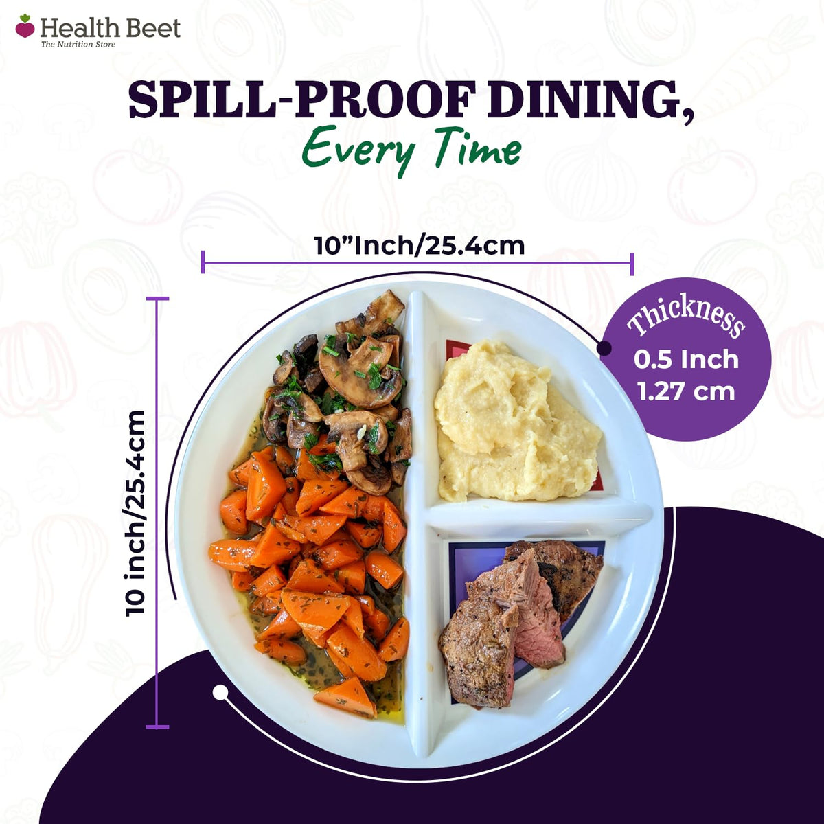 Health Beet bariatric-friendly plate supports portion control for smaller, manageable meals.