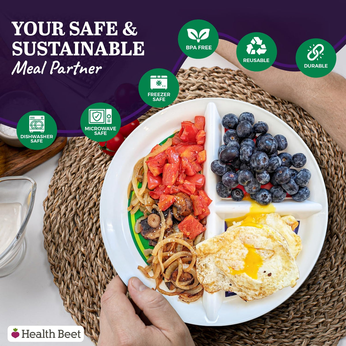 Health Beet kid-friendly design helps families teach healthy portions at mealtimes.