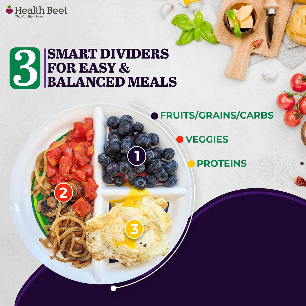 Health Beet stackable design saves cupboard space and speeds meal setup.
