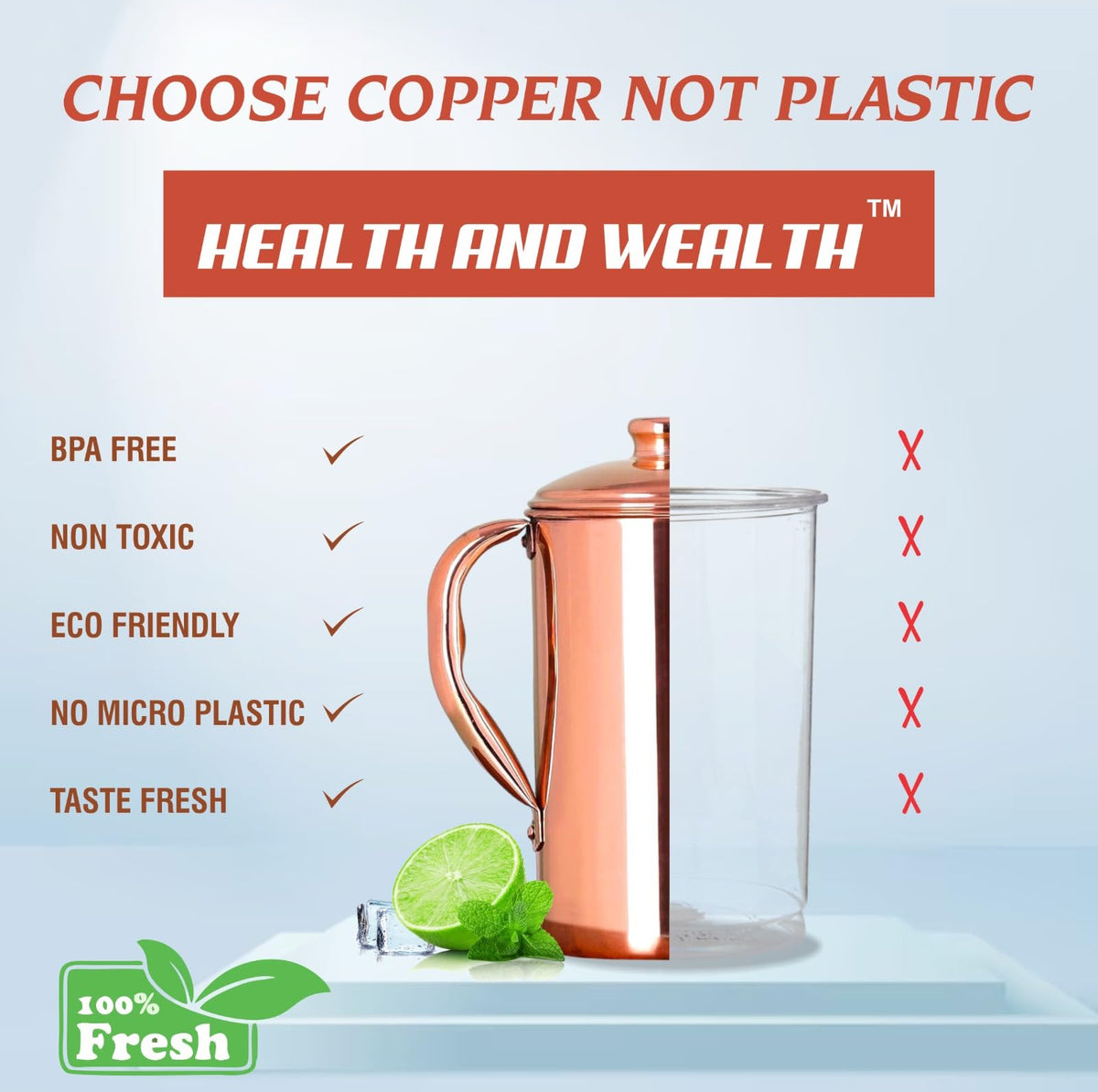 Healthandwealth gift-ready copper water jug for celebrations and presents