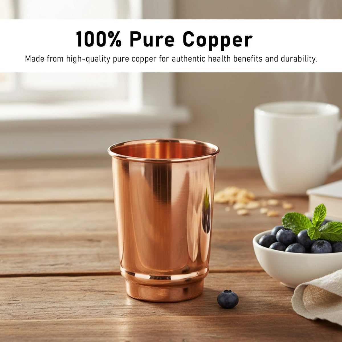 HEALTHANDWEALTH Pure Copper Drinking Cups side view, lightweight and travel-friendly.