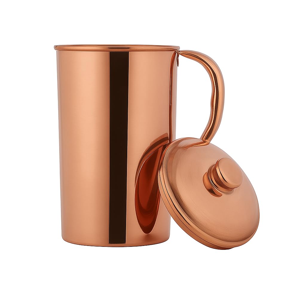 Healthandwealth copper pitcher with lid 1.5L keeps water fresh and dust-free