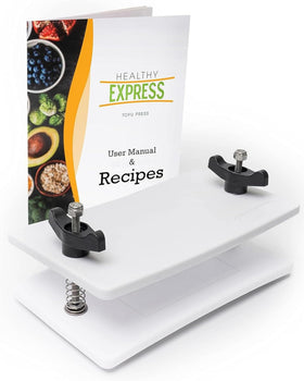Healthy Express extra-firm tofu press with curved plates for even pressing.
