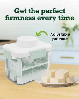 Healthy Express Tofu Press dishwasher-safe label communicates easy cleanup