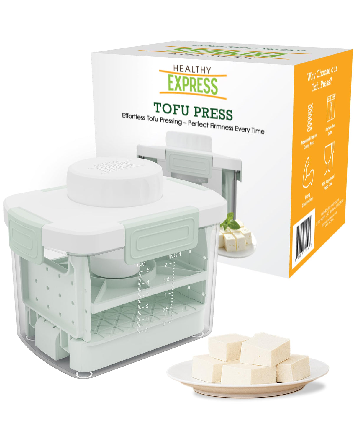 Healthy Express Tofu Press top view showcases compact design for quick tofu prep