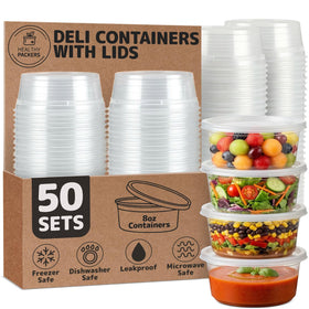 Healthy Packers 8oz deli cups with lids for secure, leak-free leftovers storage