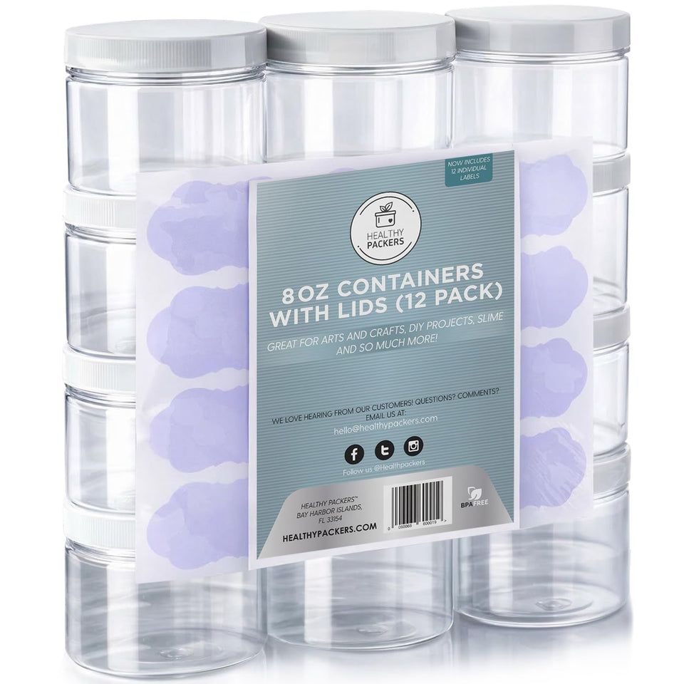 Healthy Packers slime container with clear lid and 8oz capacity for organized slime storage.