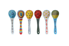 Heart & Home ceramic soup spoon set with colorful patterns for vibrant table settings.