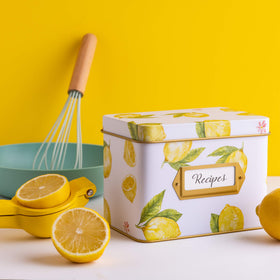 Heart & Berry lemon recipe box inside with 24 cards keeps your favorites organized.