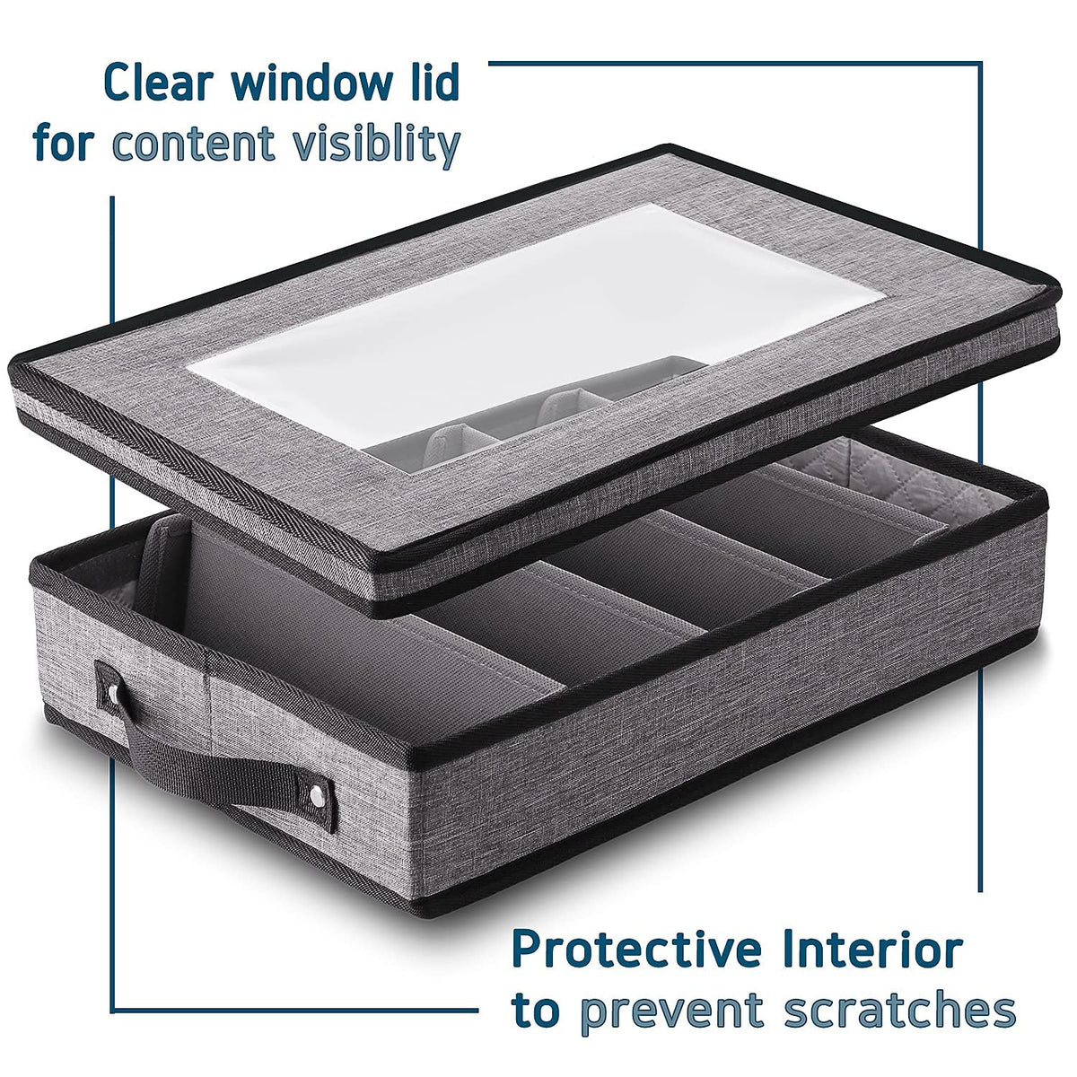 Hearth and Harbor faux leather label slot keeps labeling tidy and stylish.