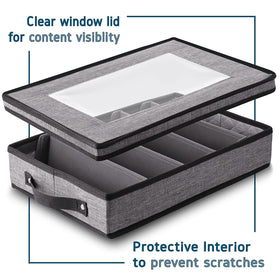 Hearth and Harbor faux leather label slot keeps labeling tidy and stylish.
