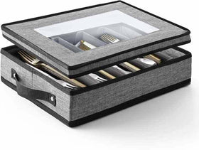 Hearth and Harbor flatware storage case open view shows organized utensils and easy access in the kitchen.