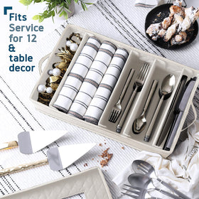 Hearth & Harbor cream case open lid reveals padded dividers protecting utensils