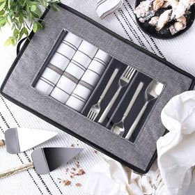 Hearth and Harbor grey flatware storage case blends with kitchen decor while organizing cutlery.