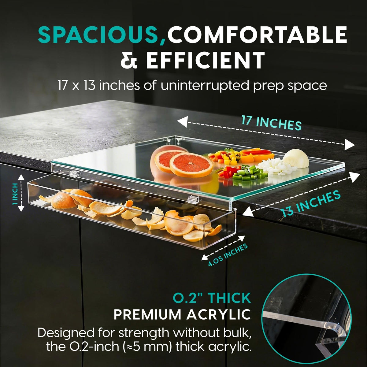 HearthCollections clear acrylic surface resists stains and odors for daily use