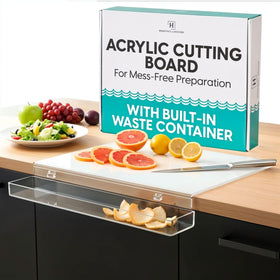 HearthCollections acrylic cutting board with lip on counter for mess-free prep