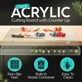 HearthCollections cutting board with waste tray catching peels and scraps