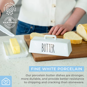Heartland Home butter dish is microwave and dishwasher safe for quick cleanup.
