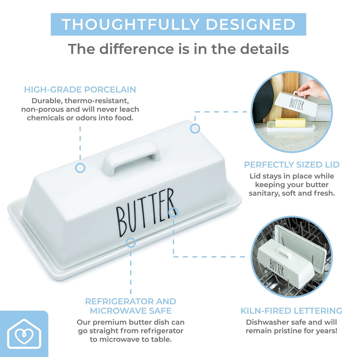 Heartland Home butter dish with textured tray for smooth spreading.