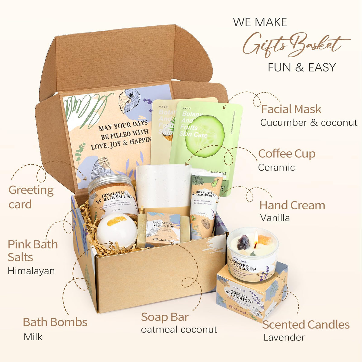 HeartPost spa kit with mug and lavender candle for at-home pampering.
