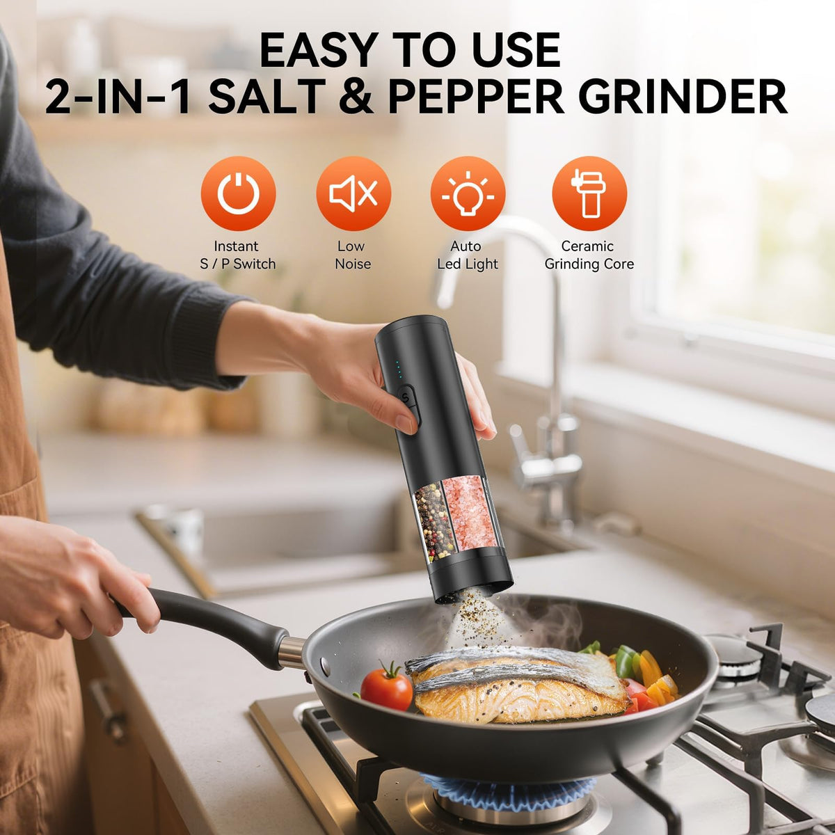 HeatBay USB rechargeable grinder with LED indicator for uninterrupted seasoning