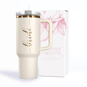 Heather & Willow Bride Cup 40oz close-up with rose gold finish.