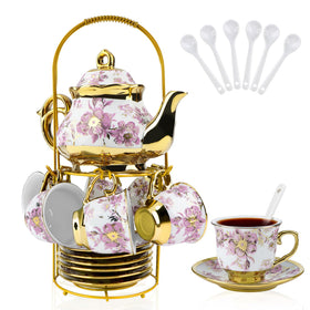 Hebaogugu porcelain tea set with gold flower pattern for elegant gatherings.