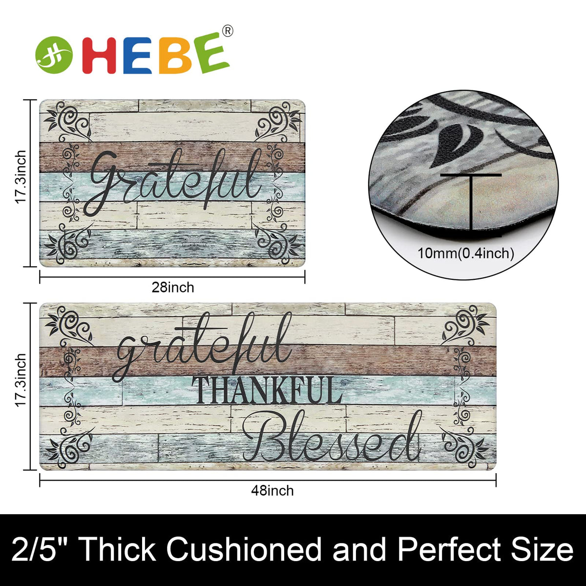 HEBE non-slip backing keeps mats in place on wood or tile floors