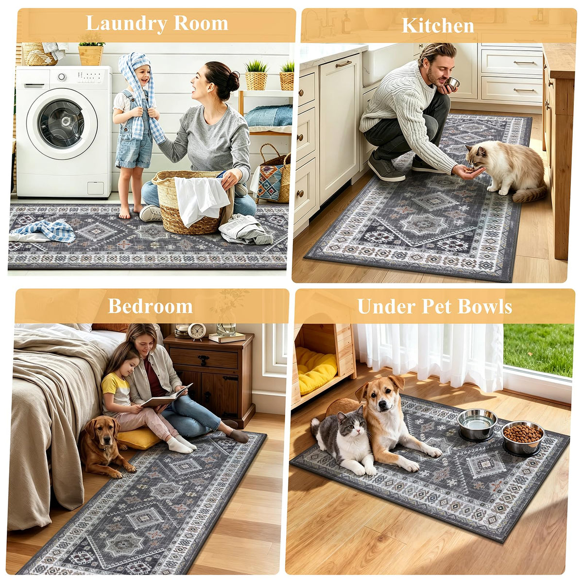 HEBE RUGS durable polypropylene fibers resist wear while preserving color.