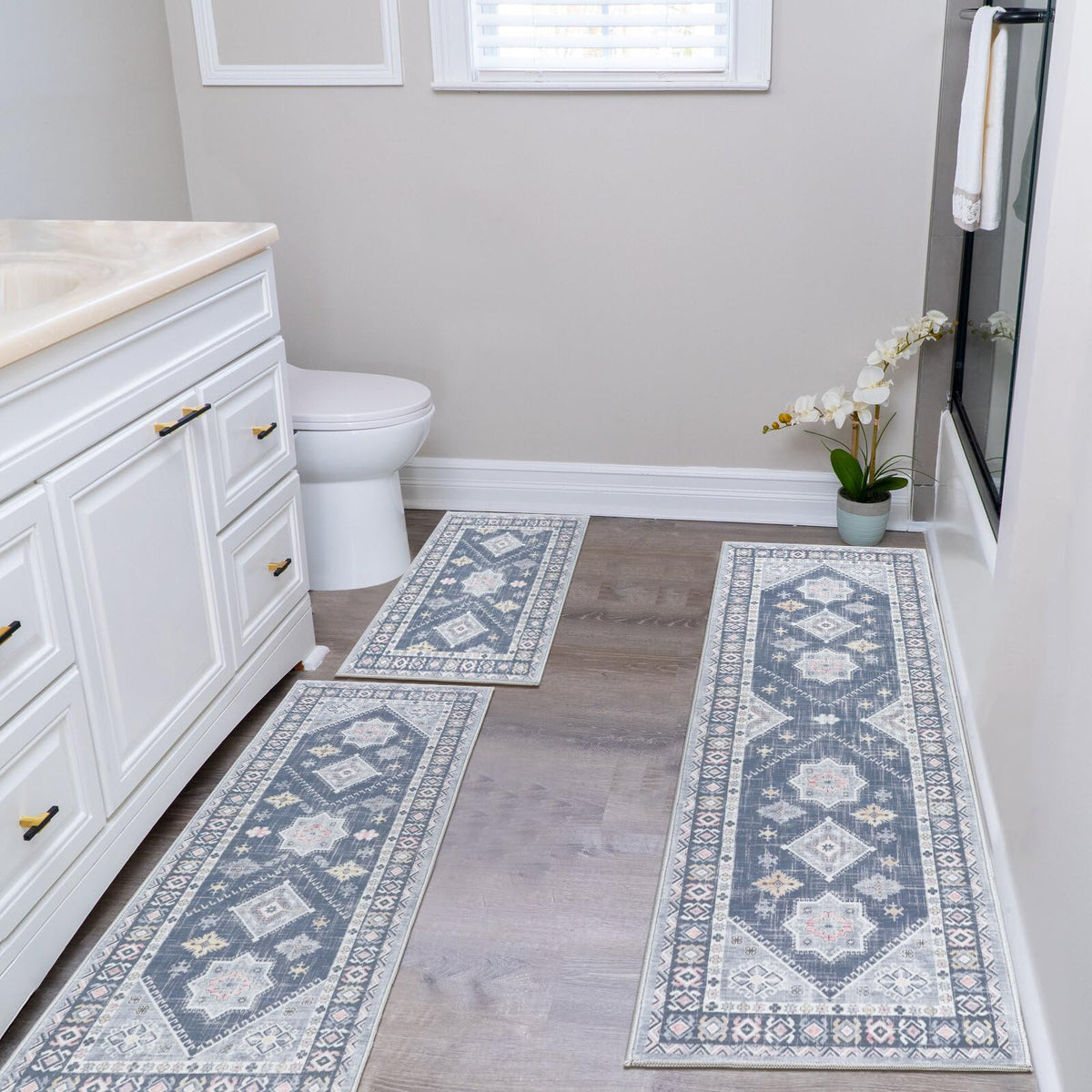 HEBE RUGS vintage-inspired runner fits hallways, laundry rooms, and entryways.