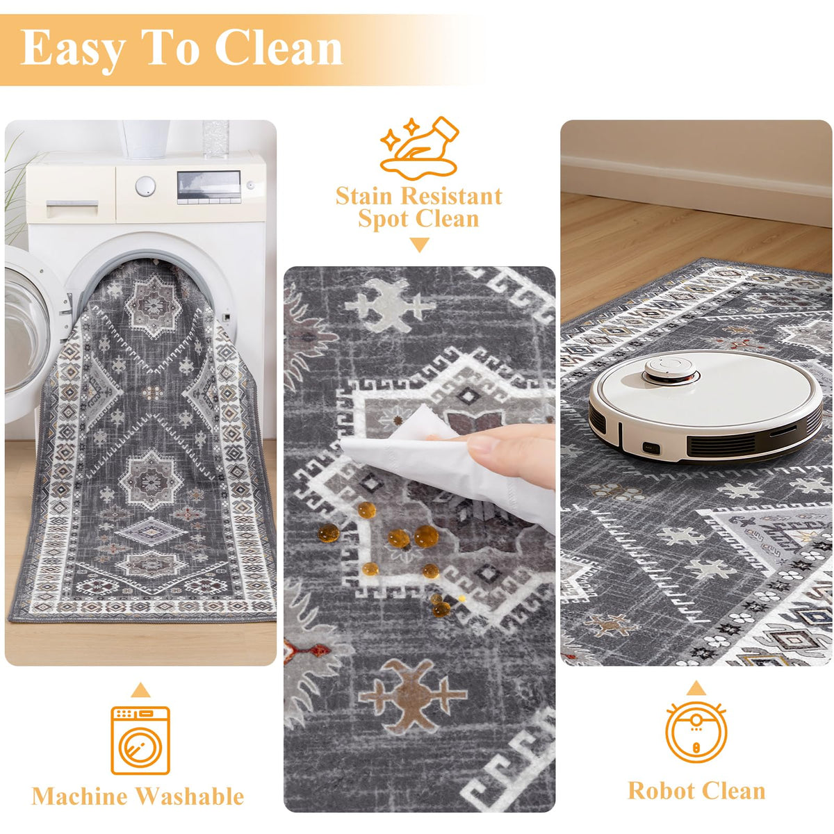HEBE RUGS kitchen runner backing shows non-slip protection for safer floors.