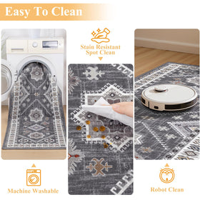 HEBE RUGS kitchen runner backing shows non-slip protection for safer floors.