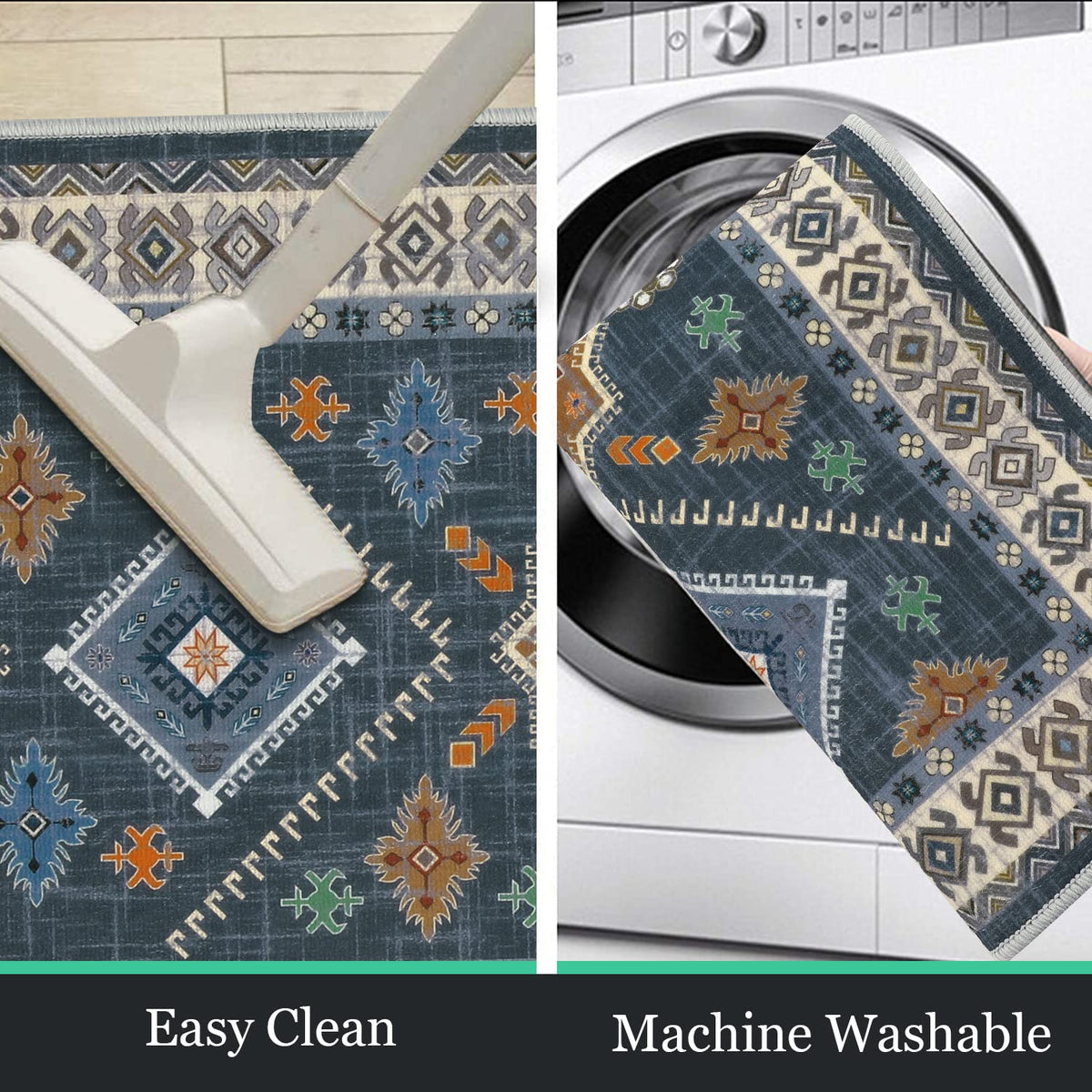 HEBE RUGS distressed pattern highlights boho vibe, perfect for hallway or entryways.