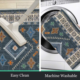 HEBE RUGS distressed pattern highlights boho vibe, perfect for hallway or entryways.