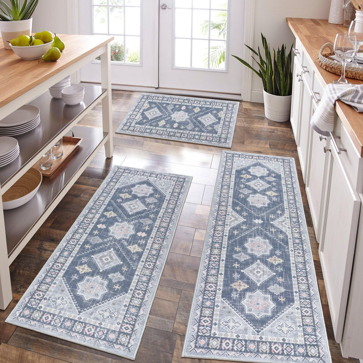 HEBE RUGS boho kitchen rug set 20x32, non-slip backing for safer cooking spaces.