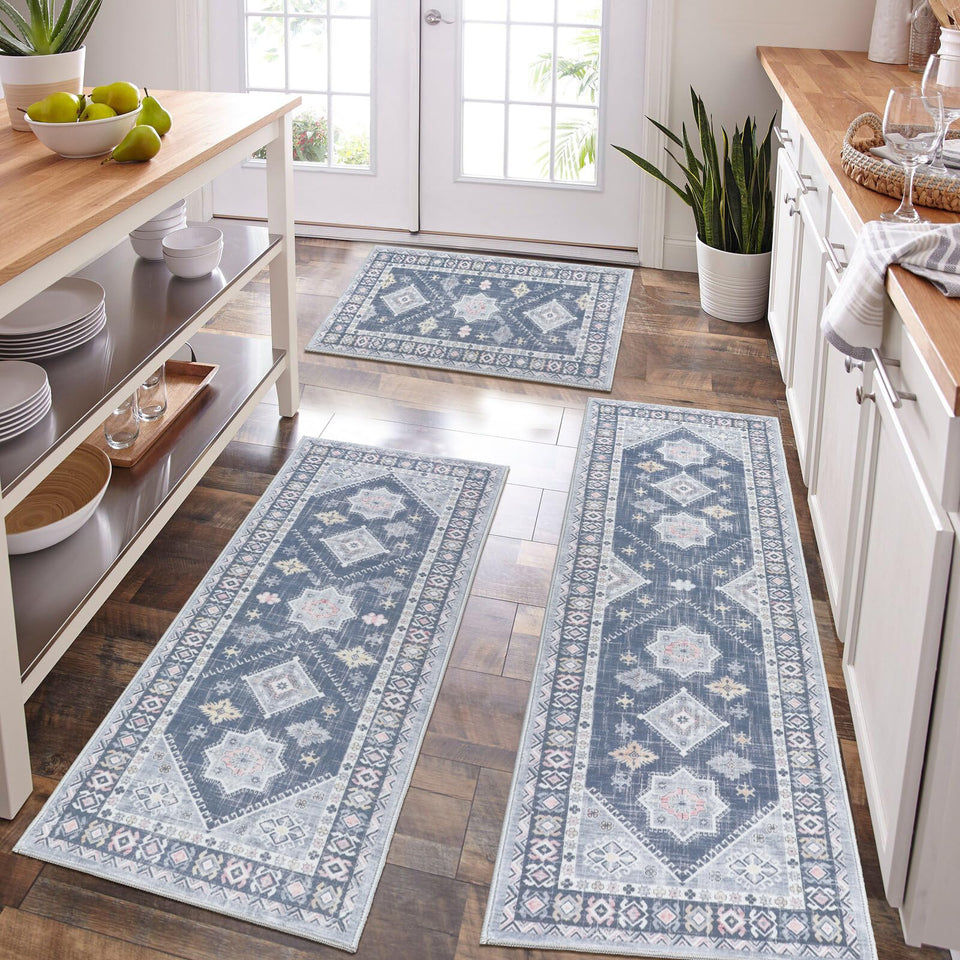 HEBE RUGS boho kitchen rug set 20x32, non-slip backing for safer cooking spaces.