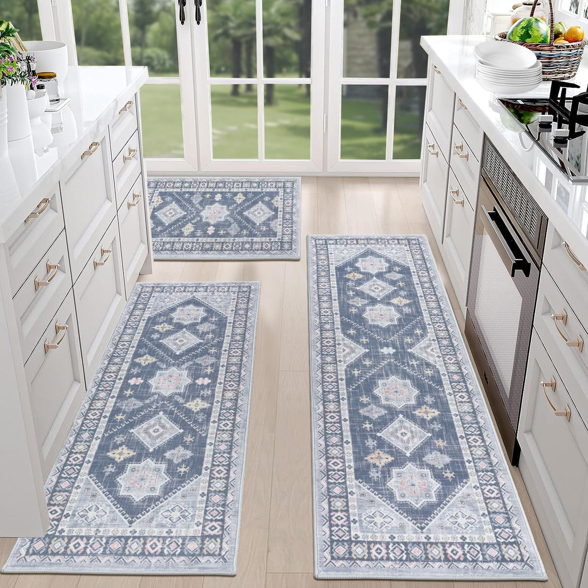 HEBE RUGS boho kitchen rug set 20x47, durable surface for comfortable standing.