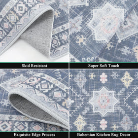 HEBE RUGS boho kitchen rug set 20x59, classic distressed pattern enhances hallway decor.