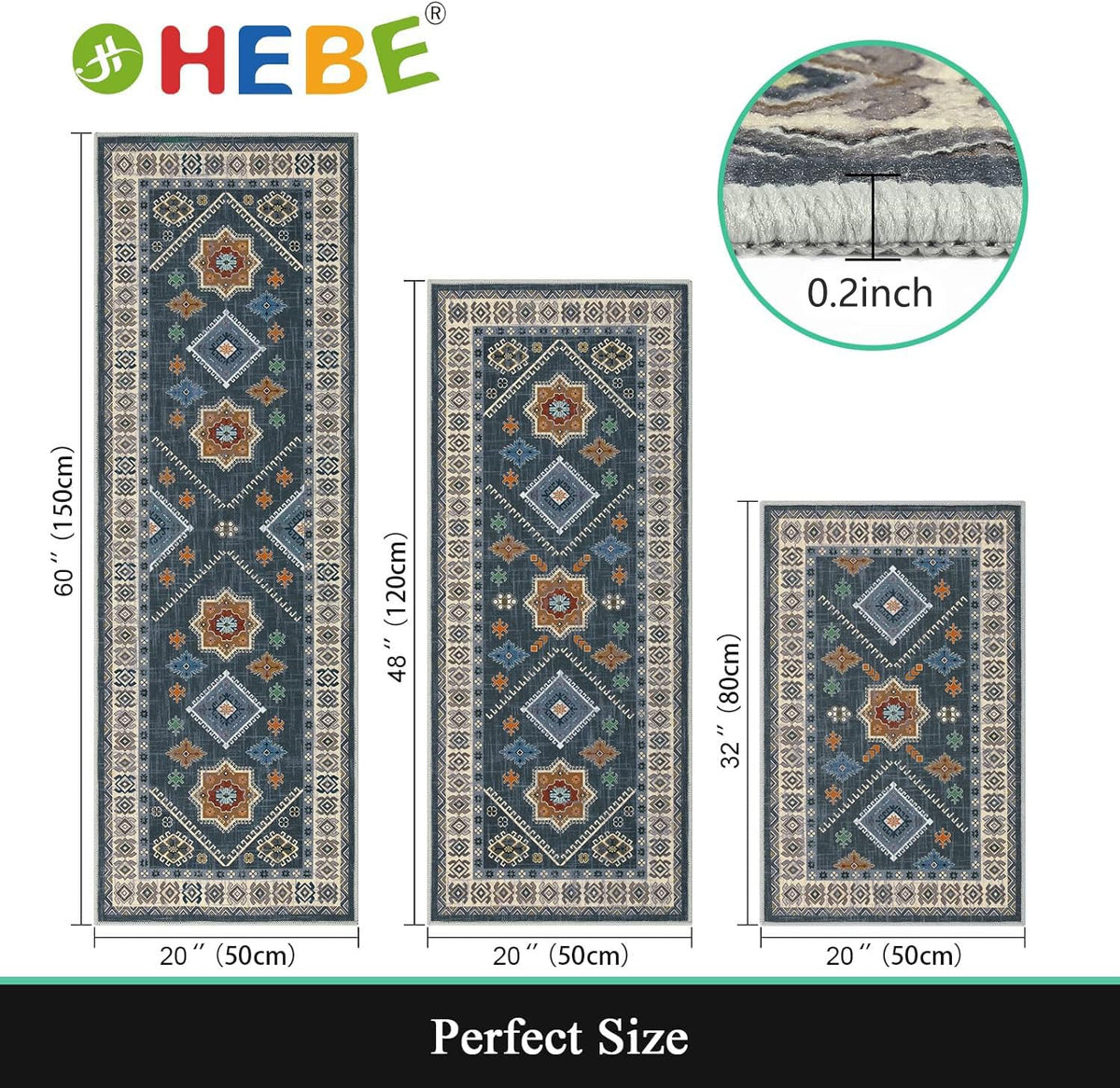 HEBE RUGS non-slip backing close-up demonstrates reliable grip and easy maintenance.