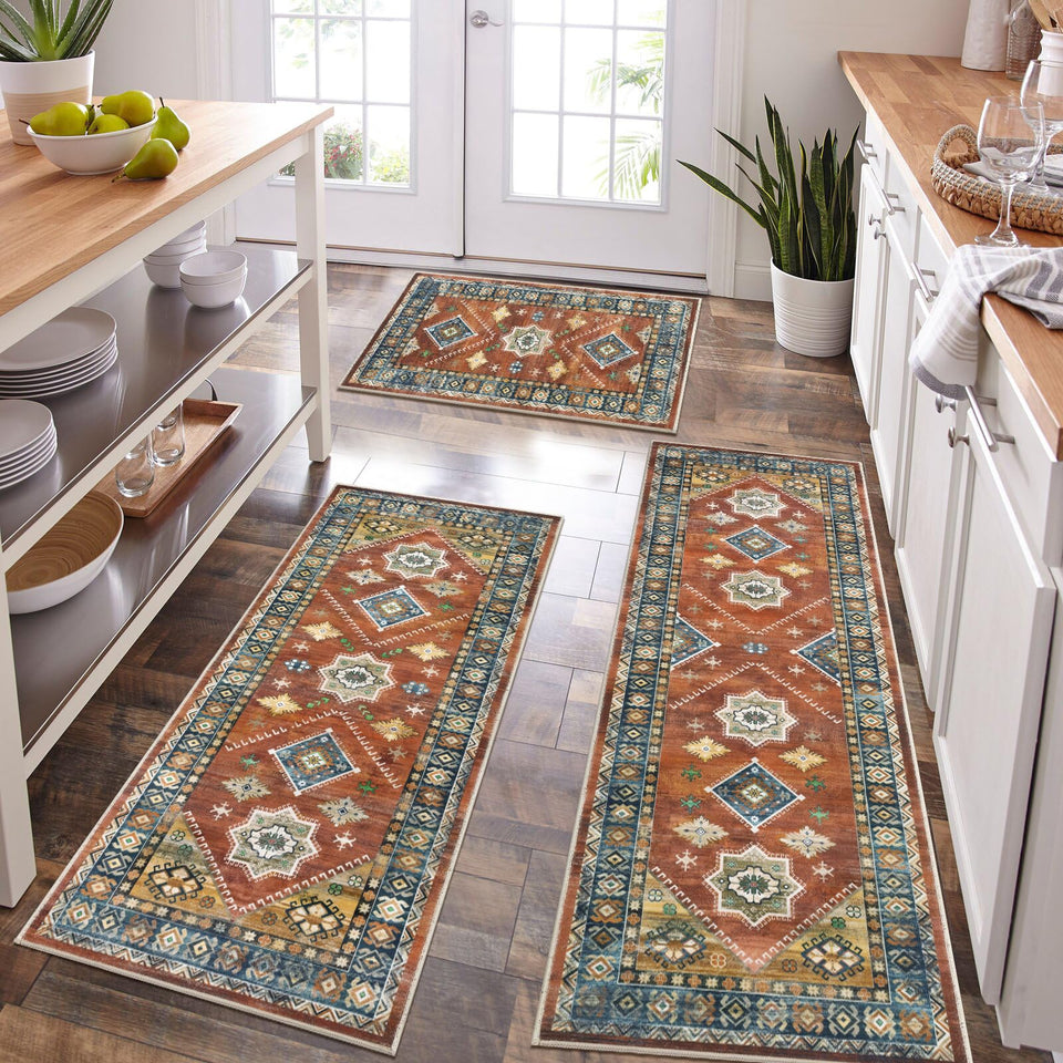 HEBE RUGS boho kitchen rug set with runner keeps floors clean and comfy