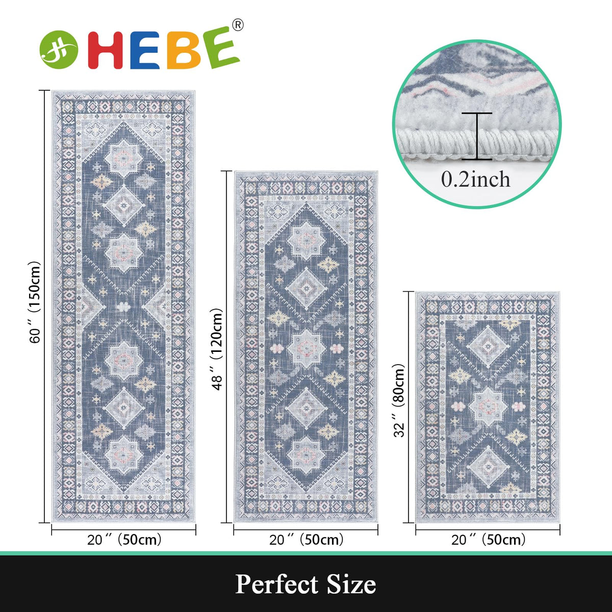 HEBE RUGS boho runner with non-slip cotton backing increases stability.