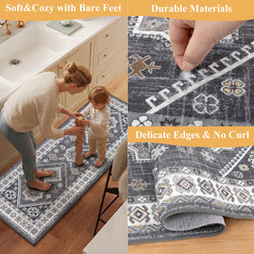 HEBE RUGS washable rug set offers easy cleaning after cooking spills.