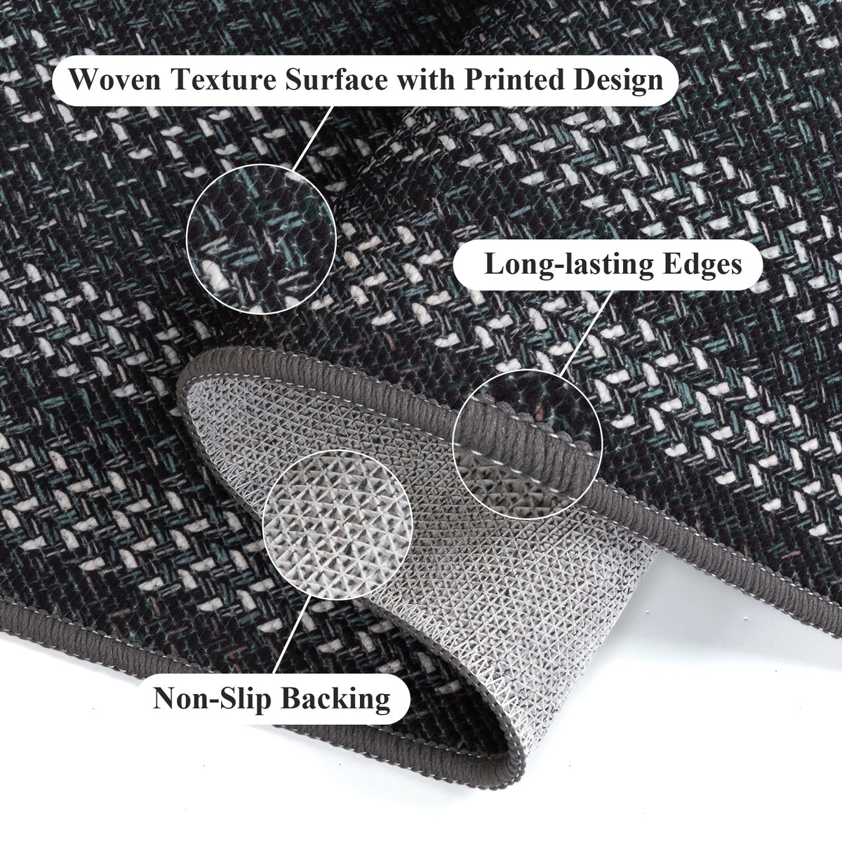 HEBE RUGS faux jute texture detail highlights durable look and cozy kitchen feel.