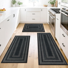 HEBE RUGS front-of-sink placement creates a welcoming, practical kitchen entryway rug.