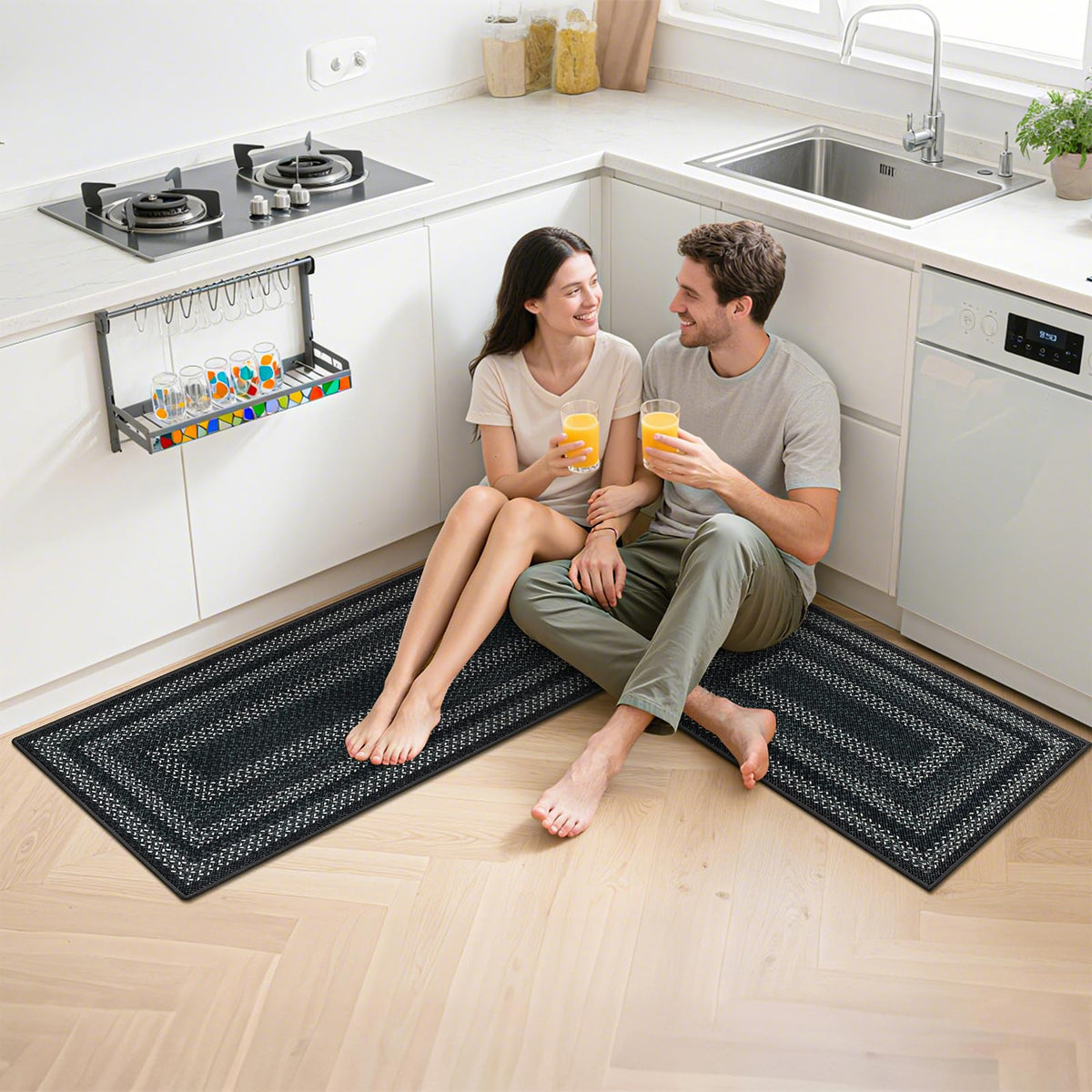 HEBE RUGS hallway or laundry room use adds soft, washable comfort.