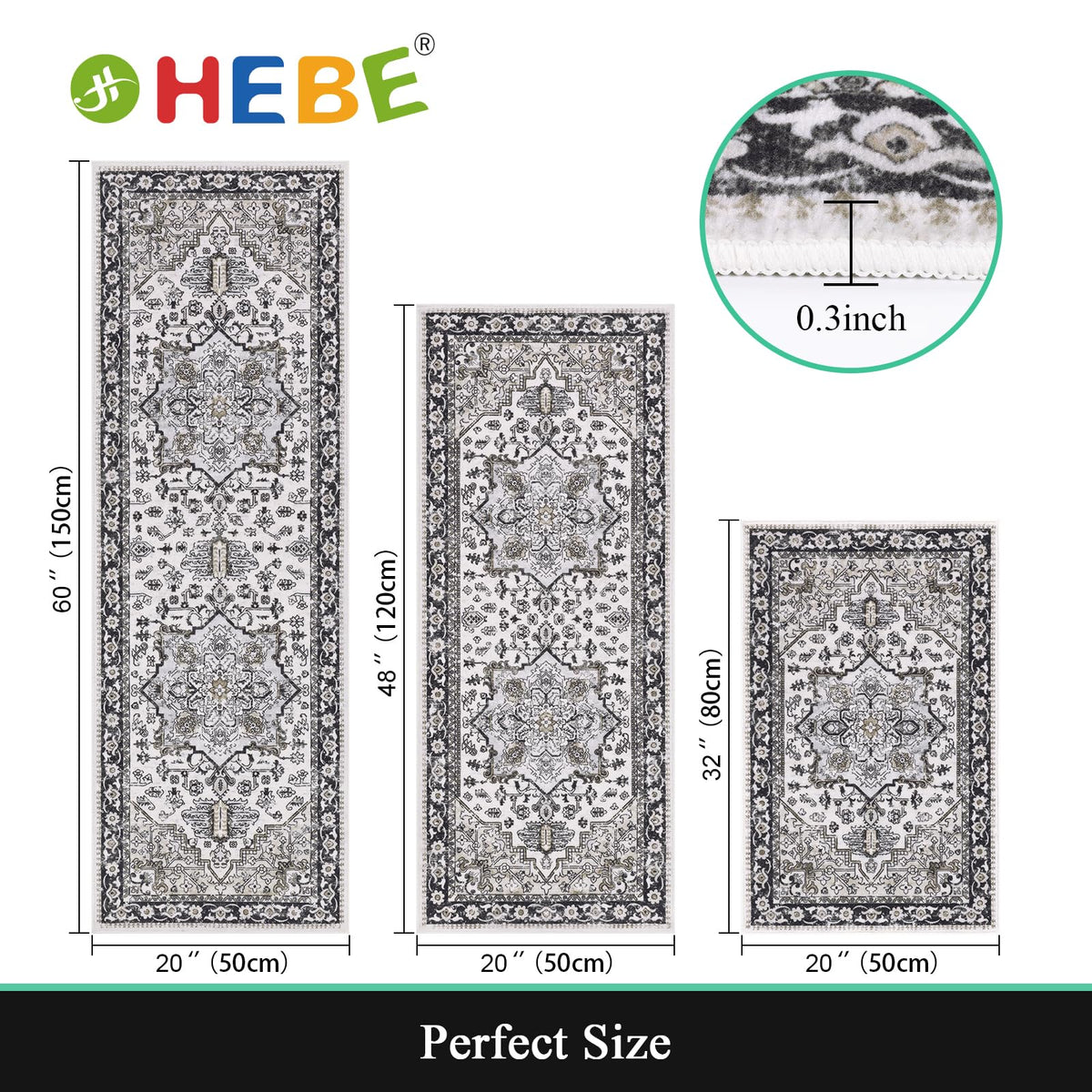 HEBE RUGS kitchen runner set highlights durable polypropylene for long-lasting use.